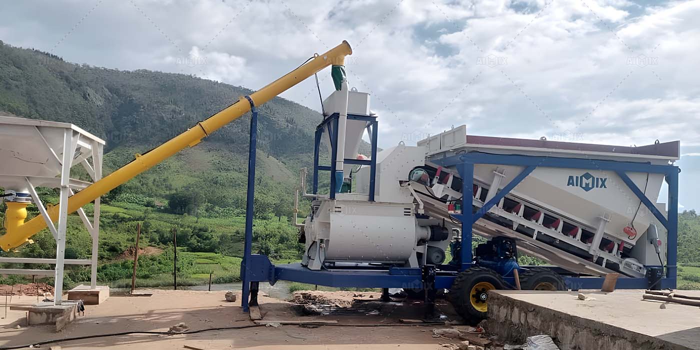 AJSY35 mobile concrete batch plant in Nigeria